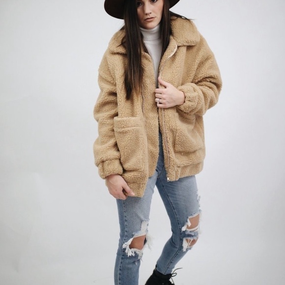 Show Me Your MuMu Jackets & Blazers - Show Me Your Mumu Cordelia Fleece Teddy Jacket Butterscotch